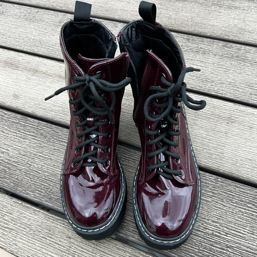 Sincerely Jules Burgundy Combat Moto Boots Lace & Zip Up Size 6.5 - Picture 1 of 12